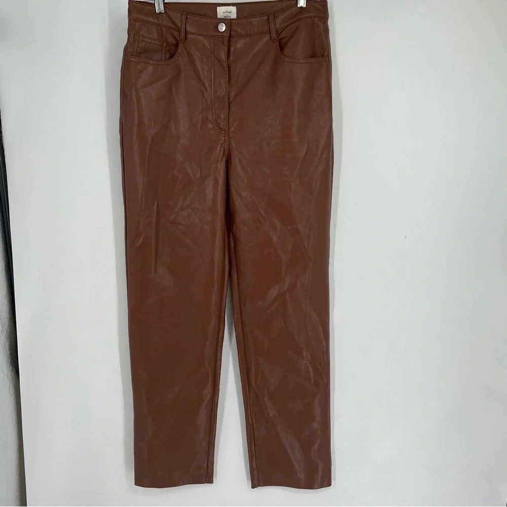 Wilfred Brown Vegan Faux Leather Pants Womens 12 Straight Leg High‎ Waist